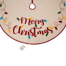 Load image into Gallery viewer, 48"D LED Embroidered Linen Christmas Tree Skirt - Merry Christmas
