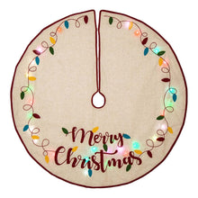 Load image into Gallery viewer, 48"D LED Embroidered Linen Christmas Tree Skirt - Merry Christmas