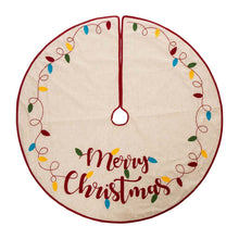 Load image into Gallery viewer, 48"D LED Embroidered Linen Christmas Tree Skirt - Merry Christmas