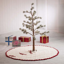 Load image into Gallery viewer, 52"D Knitted Polyester White Christmas Tree Skirt with Red Trim Pompom