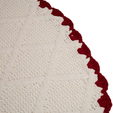 Load image into Gallery viewer, 52"D Knitted Polyester White Christmas Tree Skirt with Red Trim Pompom