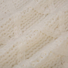 Load image into Gallery viewer, 52"D Knitted Polyester White Christmas Tree Skirt with Red Trim Pompom