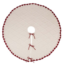 Load image into Gallery viewer, 52"D Knitted Polyester White Christmas Tree Skirt with Red Trim Pompom