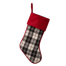 Load image into Gallery viewer, 20"L Black & White Plaid Fabric Christmas Stocking