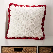 Load image into Gallery viewer, Knitted Polyester White Pillow Cover with Red Trim & Pompom