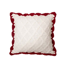 Load image into Gallery viewer, Knitted Polyester White Pillow Cover with Red Trim & Pompom