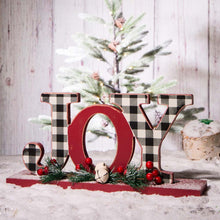 Load image into Gallery viewer, 11.42"L Christmas Wooden Plaid "JOY" Table Decor