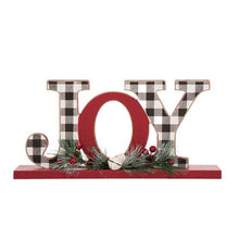 Load image into Gallery viewer, 11.42"L Christmas Wooden Plaid "JOY" Table Decor