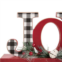 Load image into Gallery viewer, 11.42"L Christmas Wooden Plaid "JOY" Table Decor