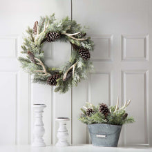 Load image into Gallery viewer, 24"D Flocked Pinecone Antler Wreath