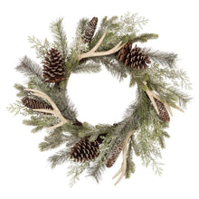 Load image into Gallery viewer, 24"D Flocked Pinecone Antler Wreath