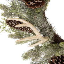 Load image into Gallery viewer, 24"D Flocked Pinecone Antler Wreath