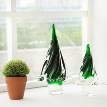 Load image into Gallery viewer, 11.61"H Green Striped Table Decor Glass Christmas Tree