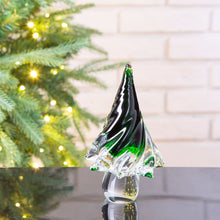 Load image into Gallery viewer, Striped Table Decor Glass Christmas Tree, 7.9" H, Green