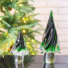 Load image into Gallery viewer, Striped Table Decor Glass Christmas Tree, 7.9" H, Green