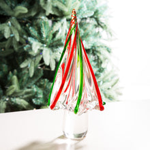 Load image into Gallery viewer, 11.61"H Red/Green Table Decor Striped Glass Christmas Tree