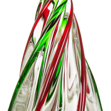 Load image into Gallery viewer, 9.8"H Red/Green Striped Table Decor Glass Christmas Tree