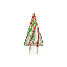Load image into Gallery viewer, 9.8"H Red/Green Striped Table Decor Glass Christmas Tree