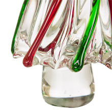 Load image into Gallery viewer, 9.8"H Red/Green Striped Table Decor Glass Christmas Tree