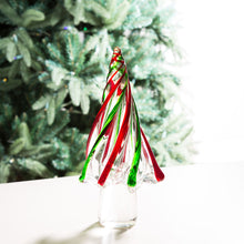 Load image into Gallery viewer, 9.8"H Red/Green Striped Table Decor Glass Christmas Tree