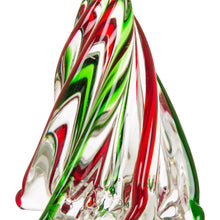 Load image into Gallery viewer, 7.87"H Red/Green Striped Table Decor Glass Christmas Tree