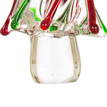 Load image into Gallery viewer, 7.87"H Red/Green Striped Table Decor Glass Christmas Tree