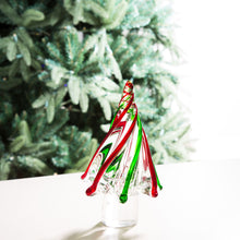 Load image into Gallery viewer, 7.87"H Red/Green Striped Table Decor Glass Christmas Tree