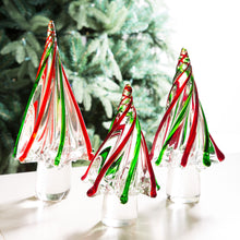 Load image into Gallery viewer, 7.87"H Red/Green Striped Table Decor Glass Christmas Tree