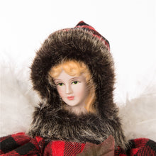 Load image into Gallery viewer, Handmade Plaid Angel Christmas Treetop Ornament Decoration 12" H - Red & Black