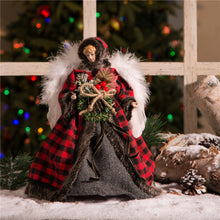 Load image into Gallery viewer, Handmade Plaid Angel Christmas Treetop Ornament Decoration 12" H - Red & Black