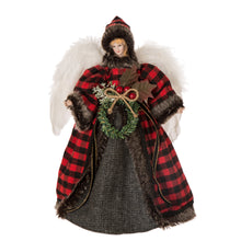 Load image into Gallery viewer, Handmade Plaid Angel Christmas Treetop Ornament Decoration 12" H - Red & Black