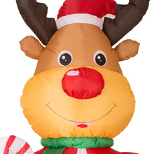 Load image into Gallery viewer, 8ft Lighted Inflatable Reindeer Holding Candy Cane Decor