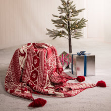 Load image into Gallery viewer, 50"L*60"W Knitted Acrylic Red Throw Blanket w/Tassels