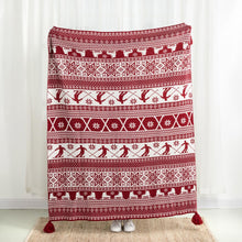Load image into Gallery viewer, 50"L*60"W Knitted Acrylic Red Throw Blanket w/Tassels