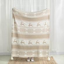 Load image into Gallery viewer, 50"L*60"W Knitted Acrylic Beige Throw Blanket w/Tassels