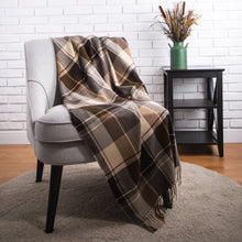Load image into Gallery viewer, Plaid Woven Throw Blanket Winter Lattice Shawl Wrap with Tassels, Khaki, 50 × 60 Inch