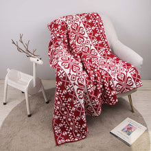 Load image into Gallery viewer, 60"L*50"W Knitted Snowflake Polyester Red/White Throw Blanket 930g