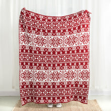 Load image into Gallery viewer, 60"L*50"W Knitted Snowflake Polyester Red/White Throw Blanket 930g