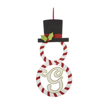 Load image into Gallery viewer, Wooden Snowman Monogram Letter "G" Christmas Ornament