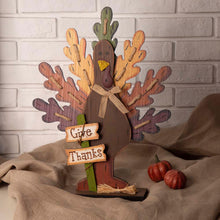 Load image into Gallery viewer, Burlap Wooden Turkey Decor for Thanksgiving