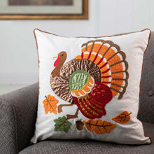 Load image into Gallery viewer, 18"L x 18"W Cotton Embroidered Turkey Pillow Cover