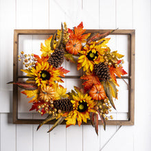 Load image into Gallery viewer, 24"D Yellow/Orange Sunflower Wreath with 28"L Window Frame