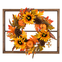 Load image into Gallery viewer, 24"D Yellow/Orange Sunflower Wreath with 28"L Window Frame