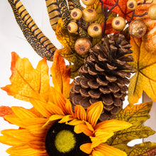 Load image into Gallery viewer, 24"D Yellow/Orange Sunflower Wreath with 36"H Wooden Window Frame