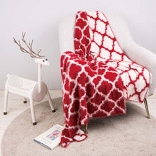 Load image into Gallery viewer, 60"L*50"W Reversible Knitted Nylon Eyelash Yarn Red/White Throw Blanket 1250g