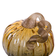 Load image into Gallery viewer, 5.91"D Hand Blown Amber Two-tone Crackle Glass Pumpkin Decor