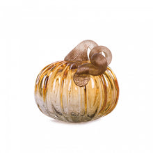 Load image into Gallery viewer, 5.91"D Hand Blown Amber Two-tone Crackle Glass Pumpkin Decor