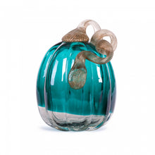 Load image into Gallery viewer, 5.51"H Hand Blown Turquoise Crackle Glass Pumpkin Decor