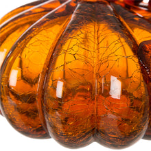Load image into Gallery viewer, 6.69"L Hand Blown Amber Crackle Glass Pumpkin Decor