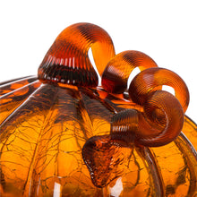 Load image into Gallery viewer, 6.69"L Hand Blown Amber Crackle Glass Pumpkin Decor